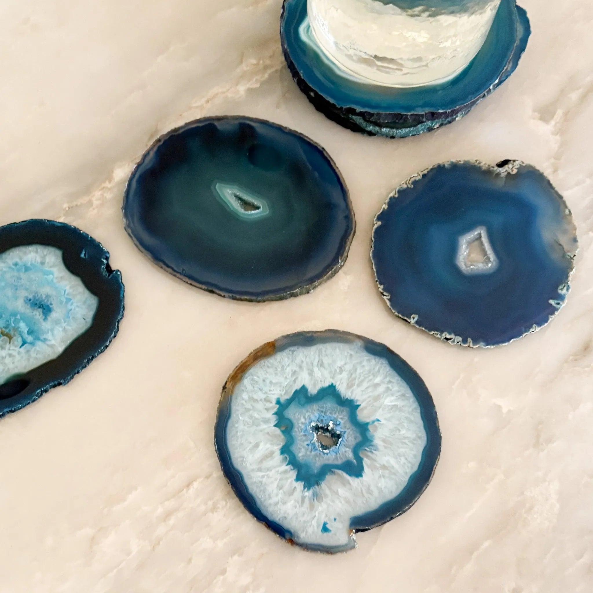 Vibrant Teal Agate Coaster Set