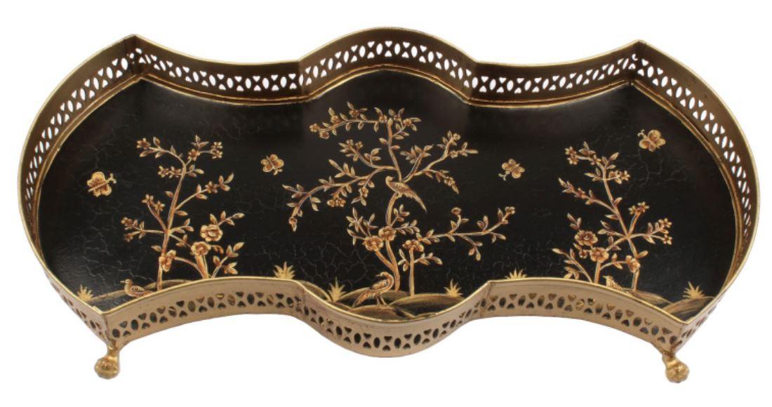 The Enchanted Home Black/Gold Scalloped Chinoiserie Vanity Tray