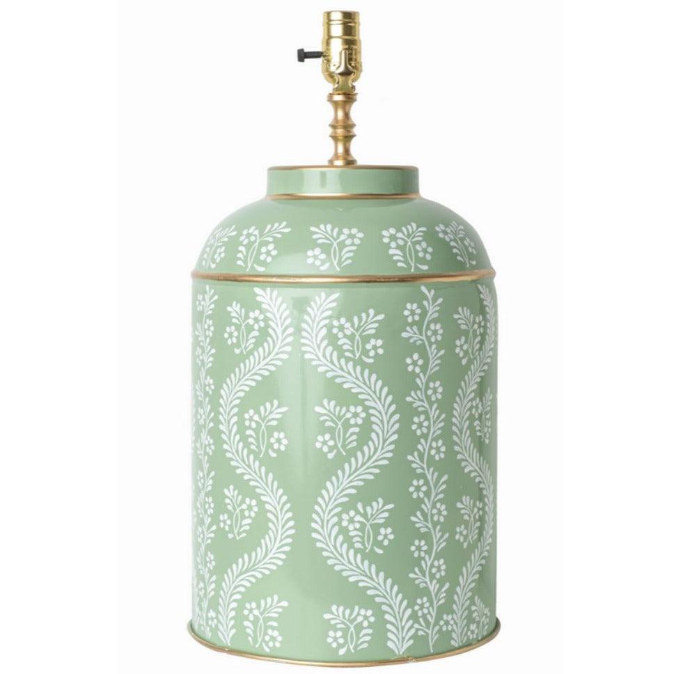 The Enchanted Home Tole Lamp in Green with Trellis and Leaf Pattern