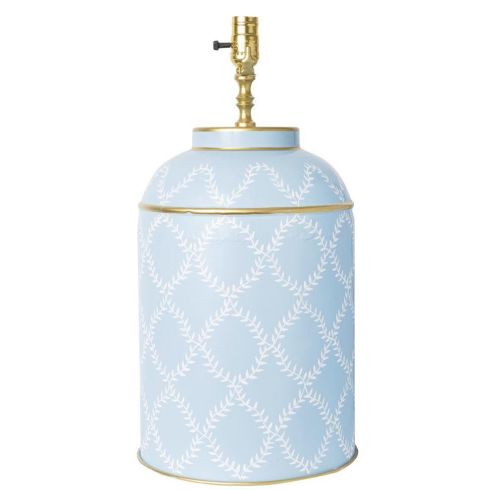 The Enchanted Home Pale Blue Trellis Tea Caddy Lamp