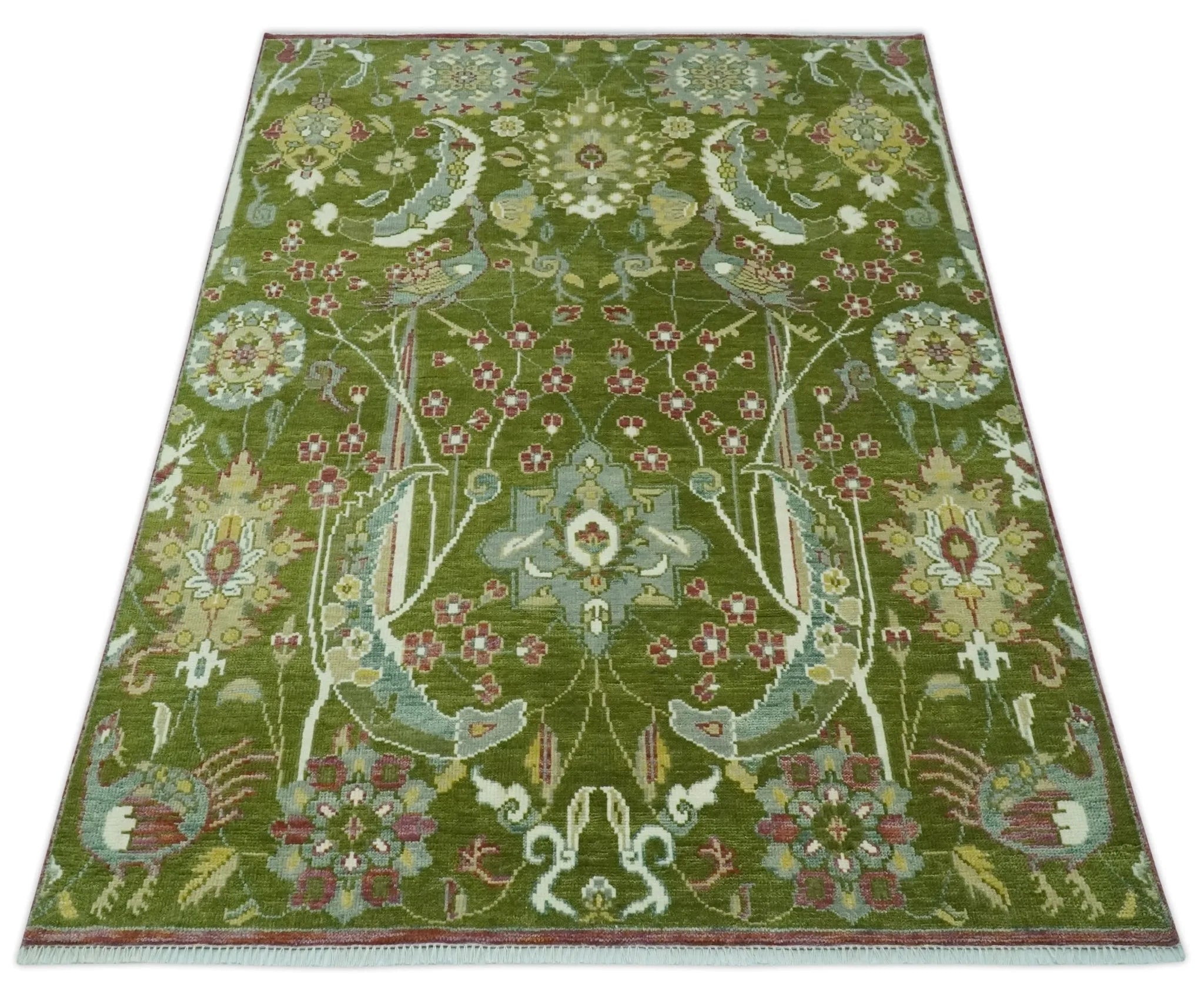 The Peacock Garden Bird Hand Knotted Custom Made Wool Area Rug