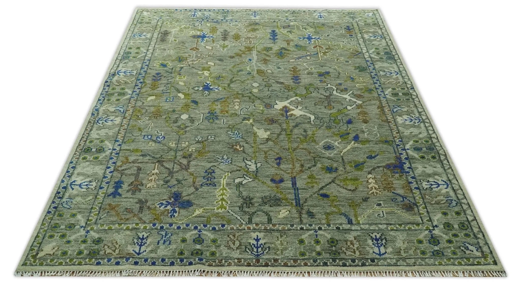 The Plants and Roots Green Hand Knotted Traditional Custom Made Wool Area Rug