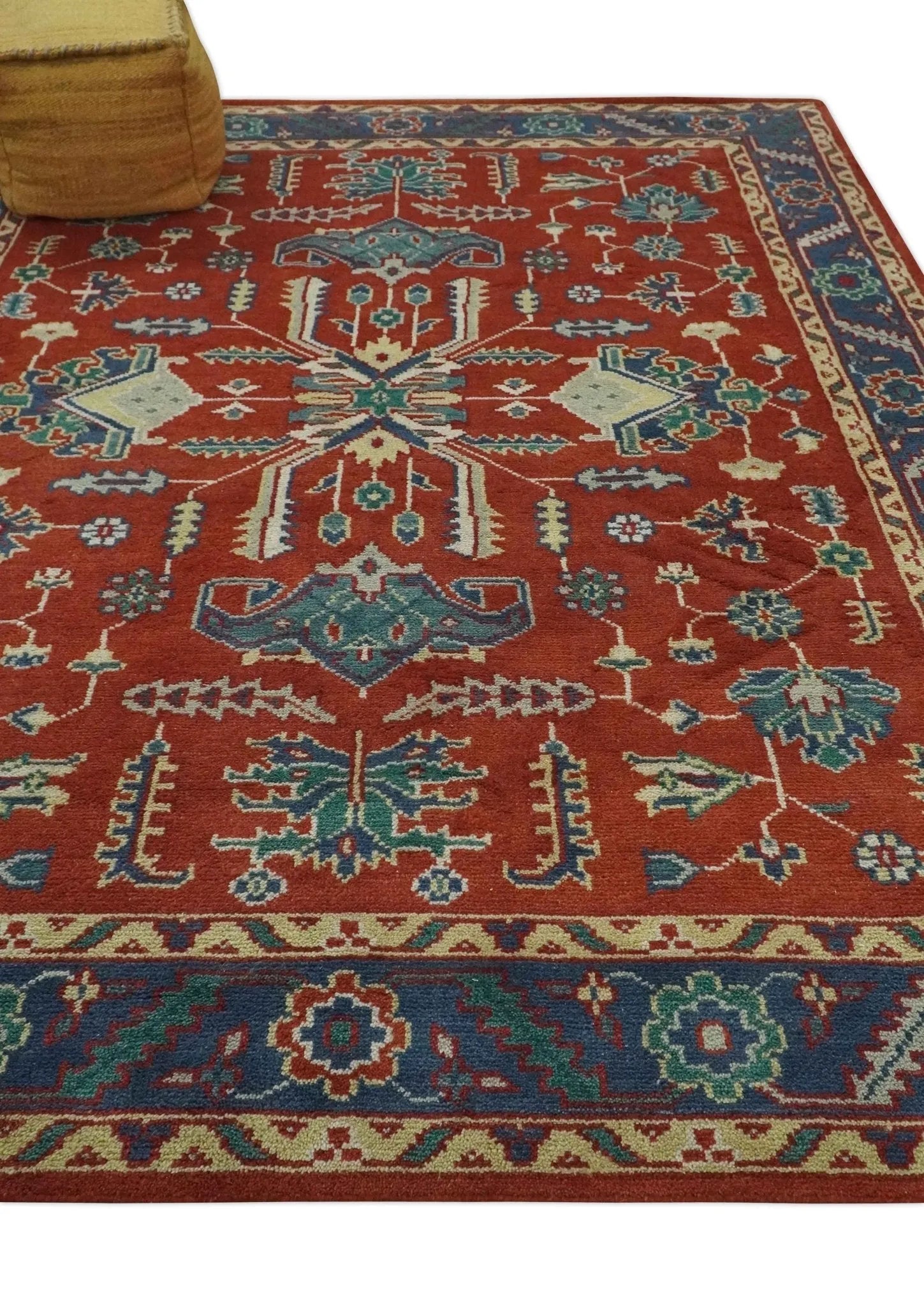 Traditional Floral Red and Blue Hand Knotted Medallion Custom Made wool Area Rug