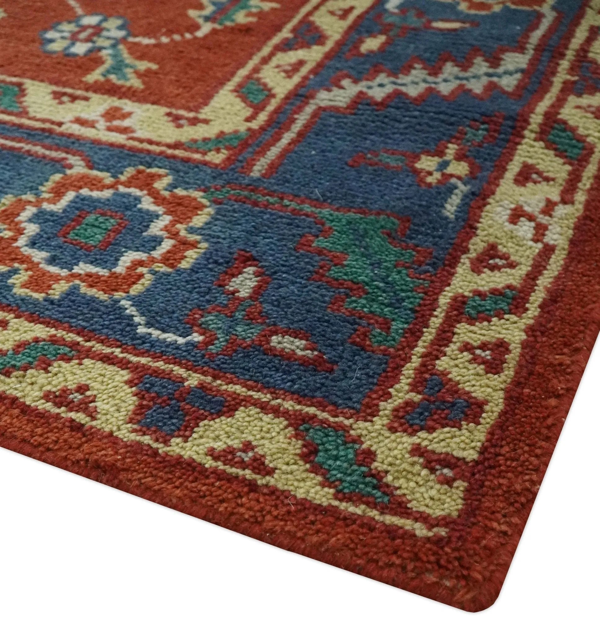 Traditional Floral Red and Blue Hand Knotted Medallion Custom Made wool Area Rug