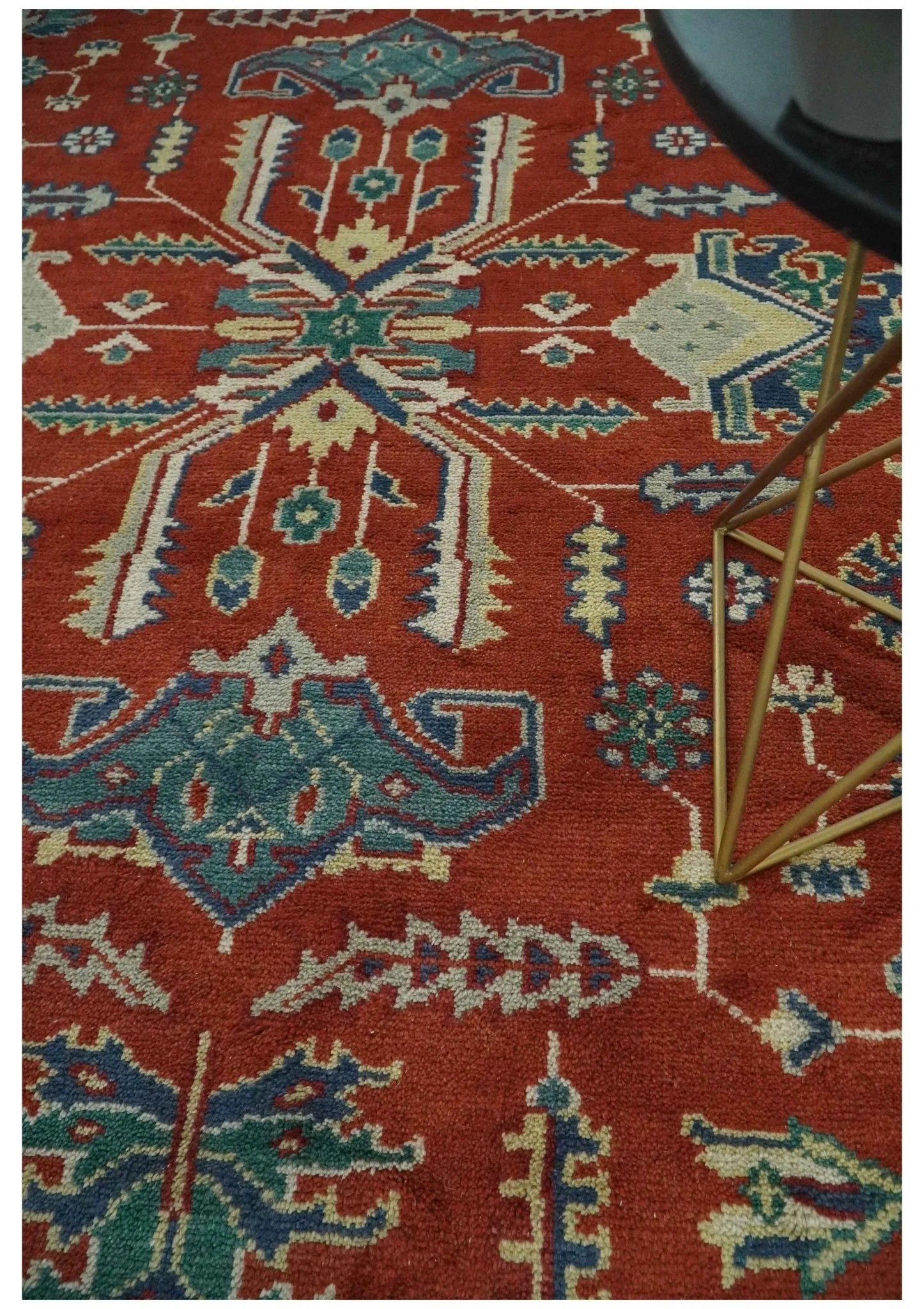 Traditional Floral Red and Blue Hand Knotted Medallion Custom Made wool Area Rug