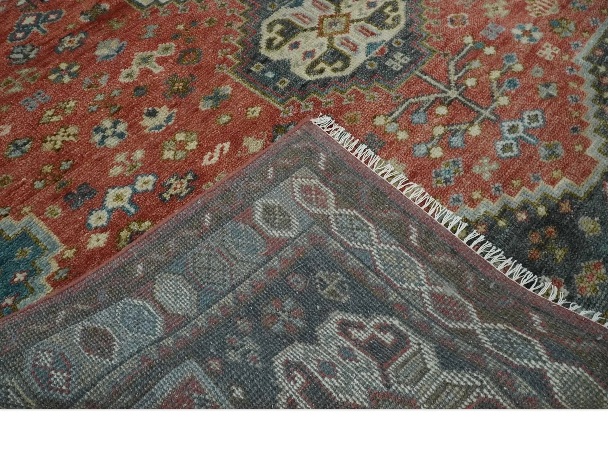 Traditional floral Rust, Charcoal and Beige Mamluk design Custom Made wool Area Rug