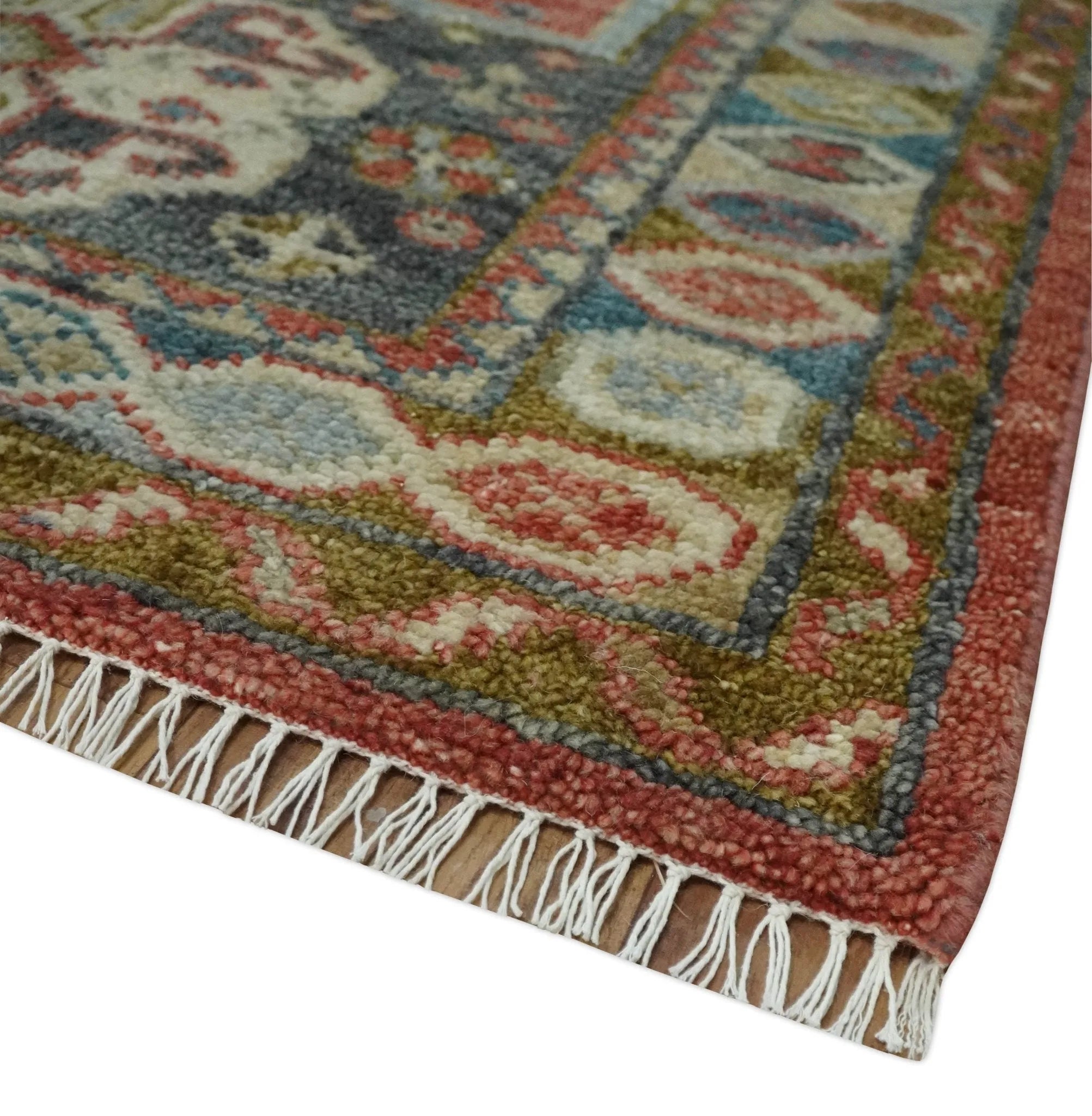 Traditional floral Rust, Charcoal and Beige Mamluk design Custom Made wool Area Rug