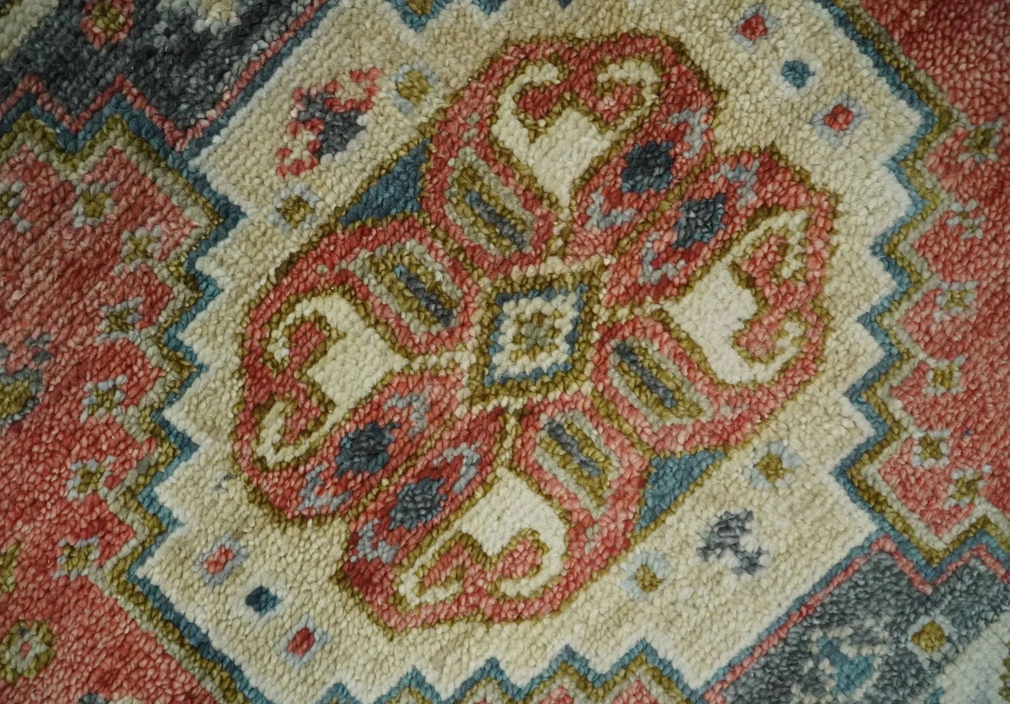 Traditional floral Rust, Charcoal and Beige Mamluk design Custom Made wool Area Rug