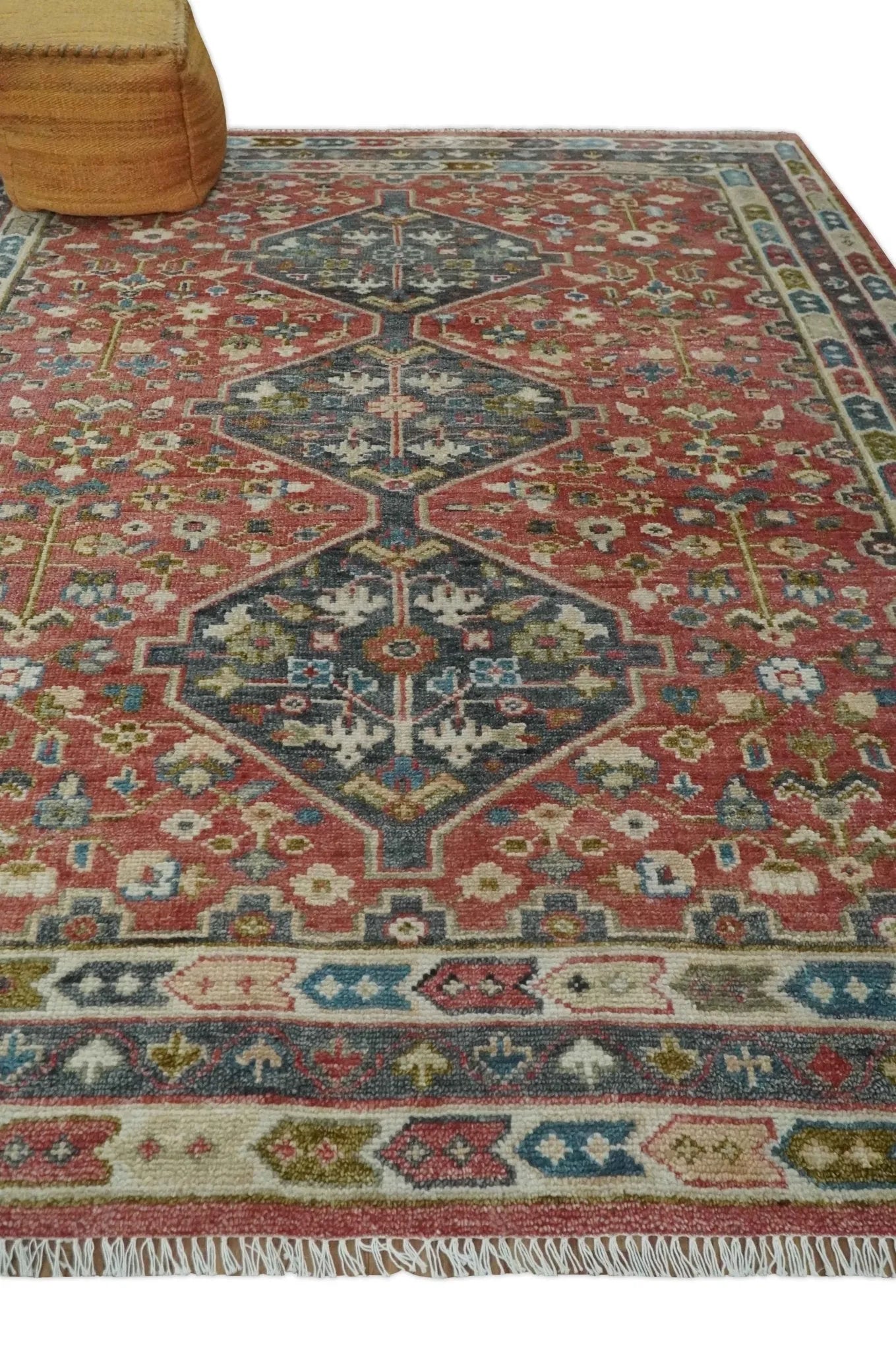 Traditional Floral Rust, Charcoal and Ivory Hand knotted Custom Made wool Area Rug