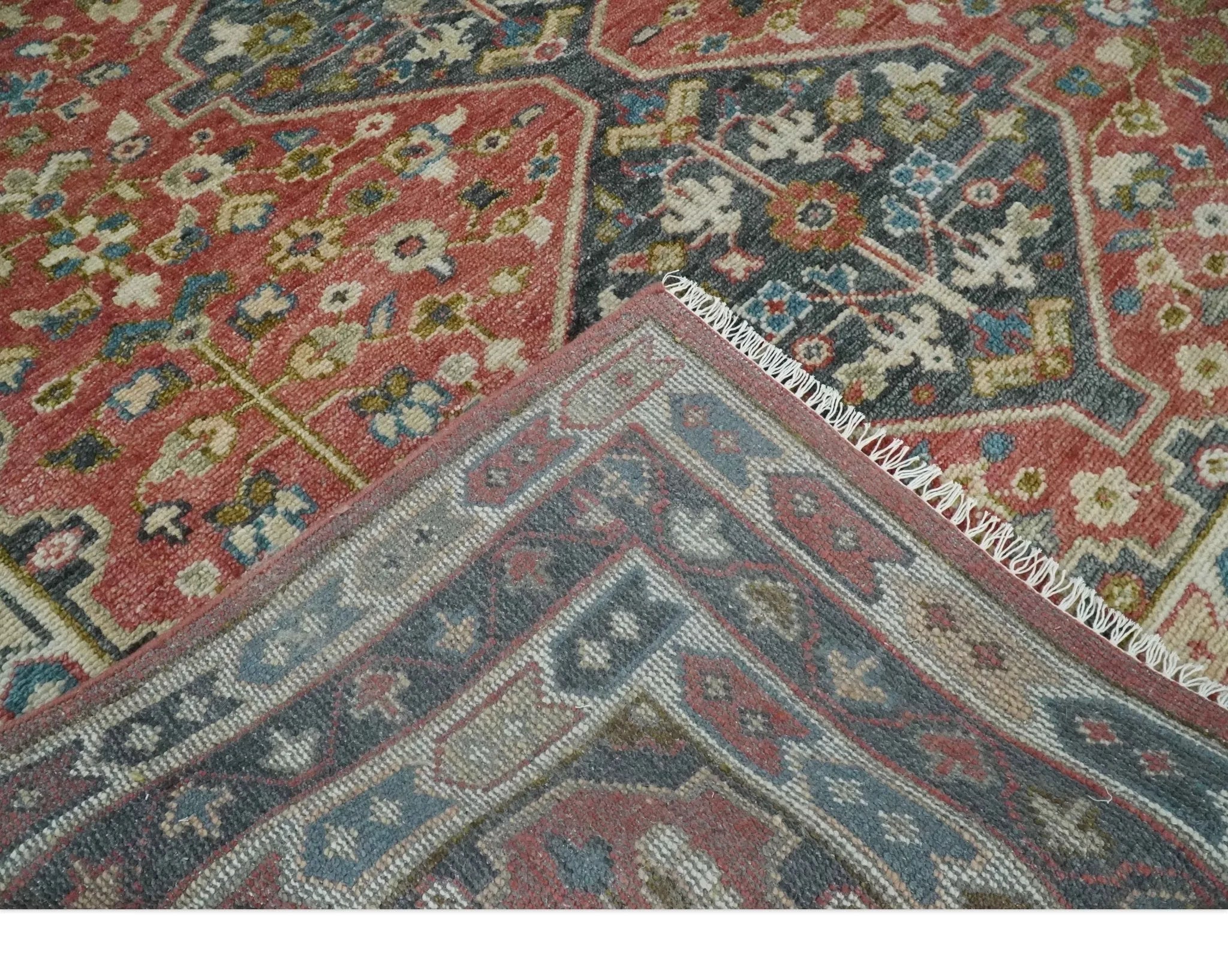 Traditional Floral Rust, Charcoal and Ivory Hand knotted Custom Made wool Area Rug