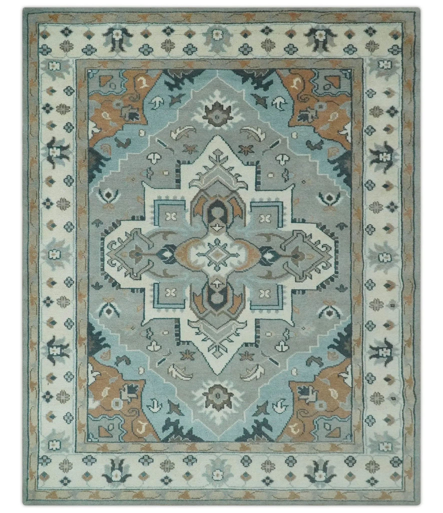 Traditional Heriz Gray and Ivory Floral Hand Knotted Custom Made wool Area Rug