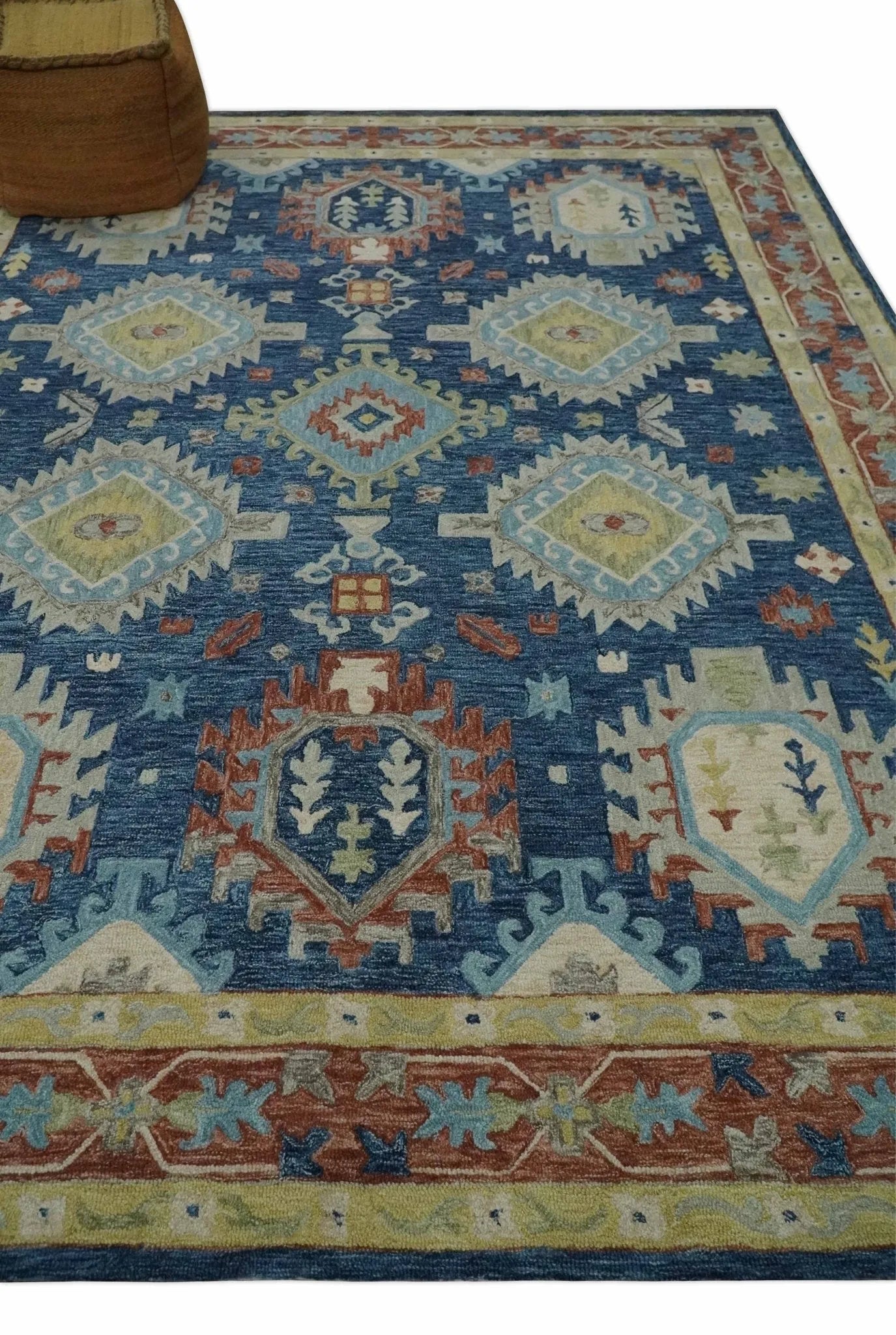 Traditional Large Turkish Design Blue, Brown and Olive Hand Tufted Custom Made wool area Rug