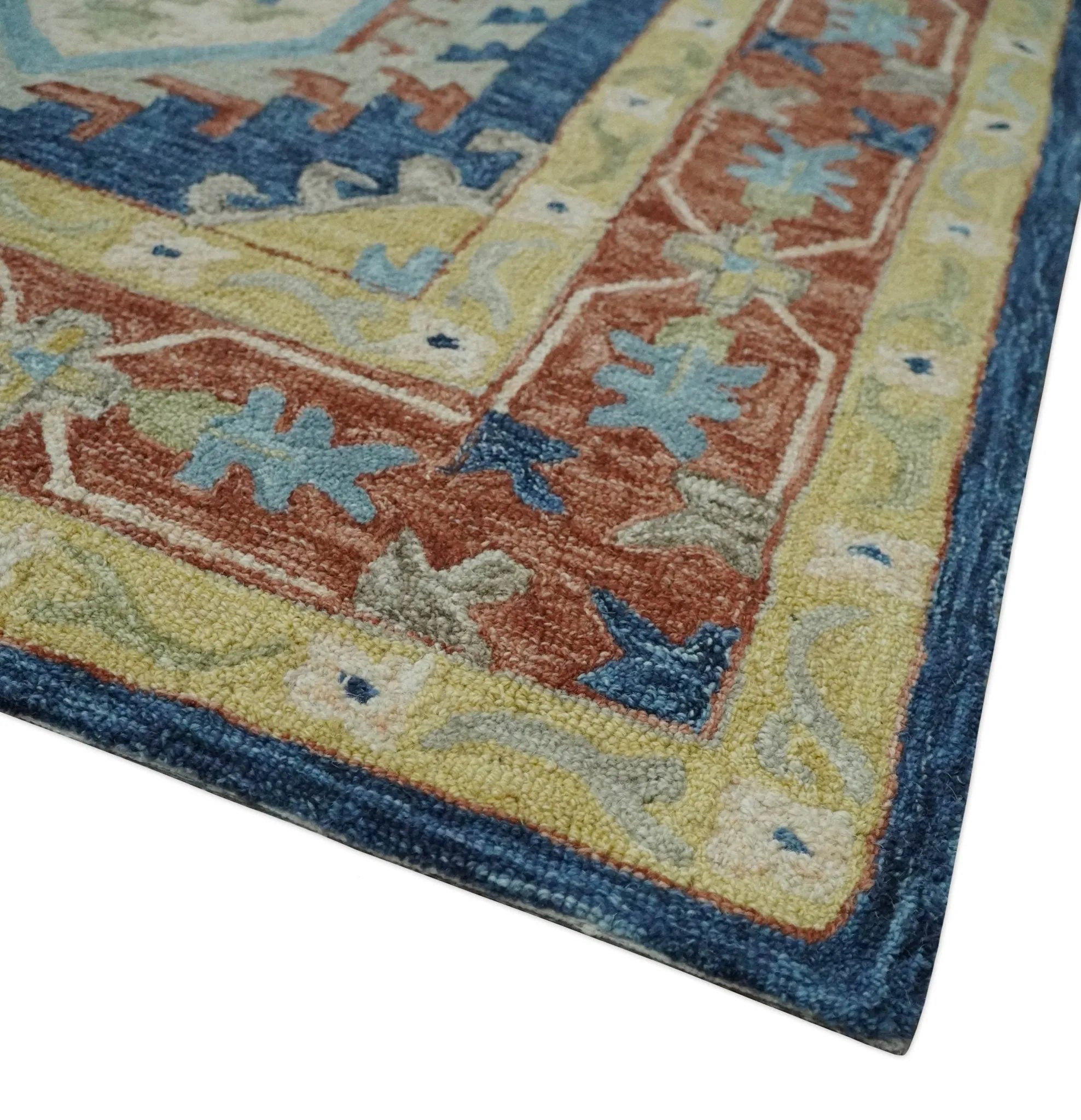 Traditional Large Turkish Design Blue, Brown and Olive Hand Tufted Custom Made wool area Rug