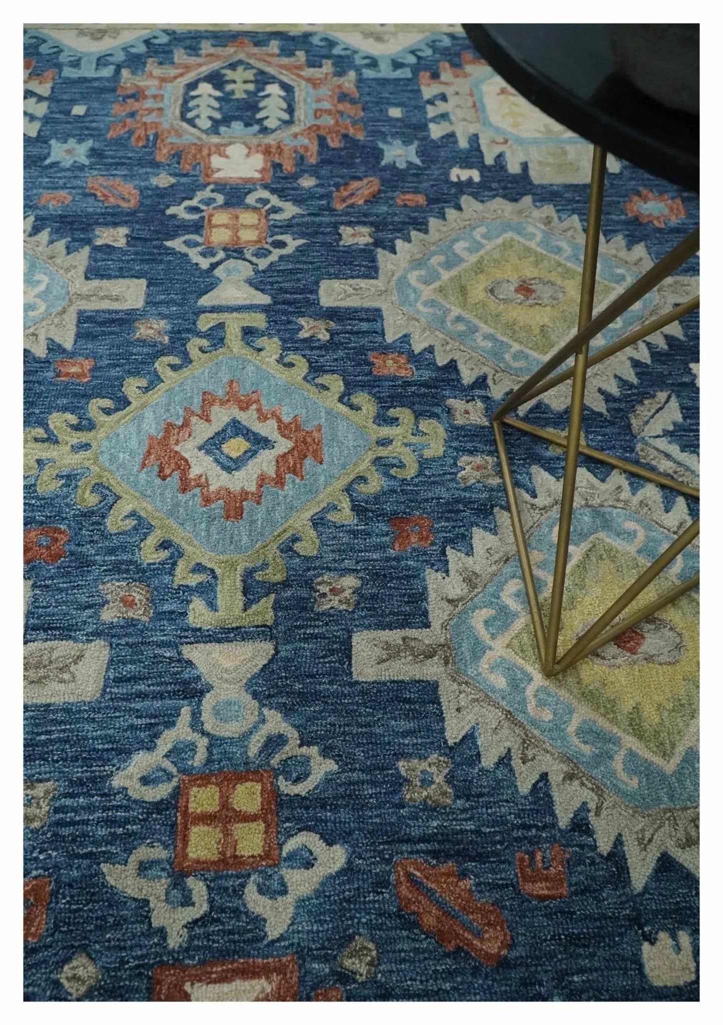 Traditional Large Turkish Design Blue, Brown and Olive Hand Tufted Custom Made wool area Rug