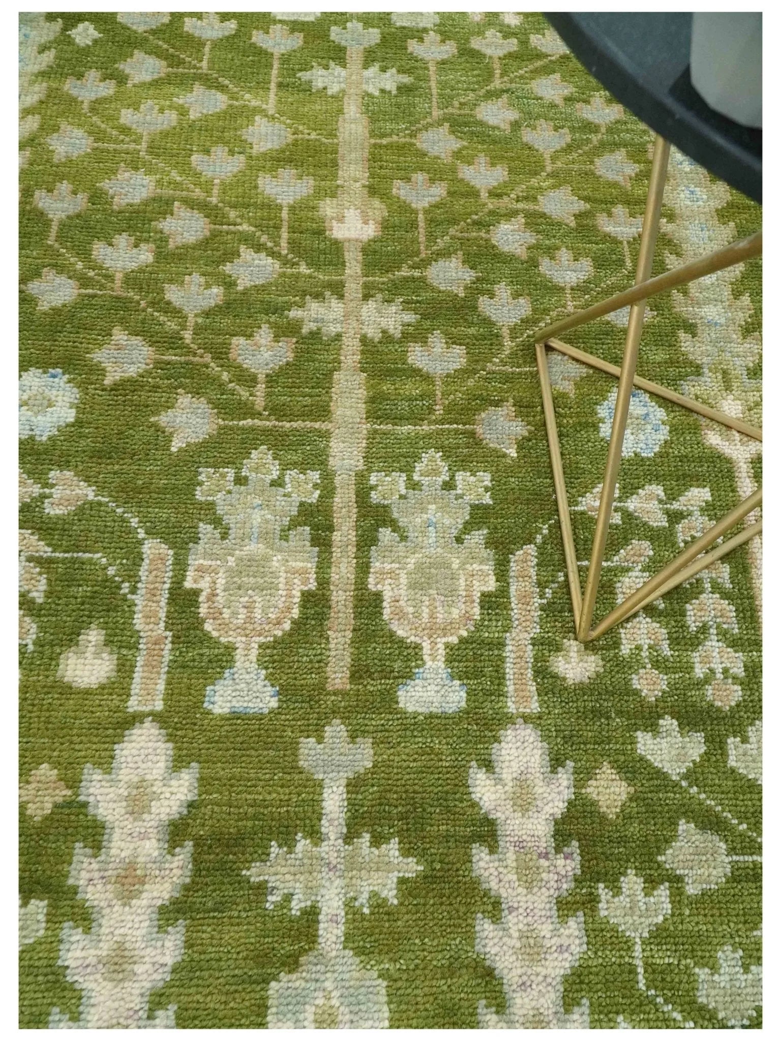 Tree of life Green and Silver Hand Knotted Traditional Floral Custom Made wool rug