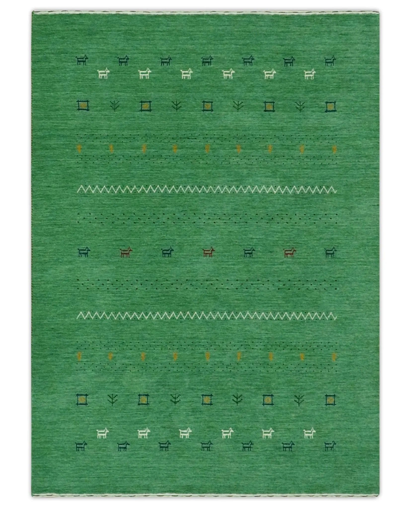 Tribal Design Green Custom Made Traditional Hand loom Wool Area Rug