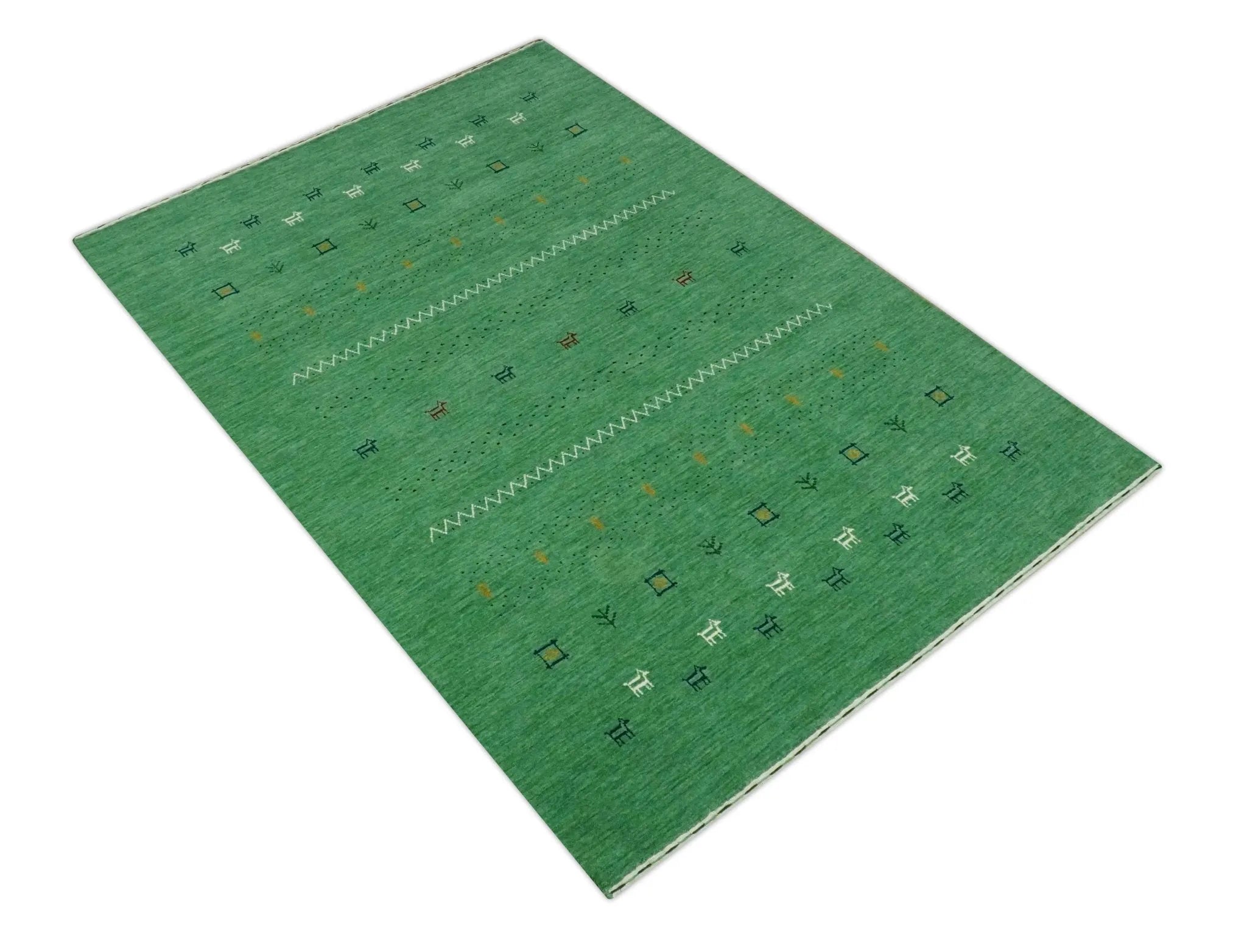 Tribal Design Green Custom Made Traditional Hand loom Wool Area Rug