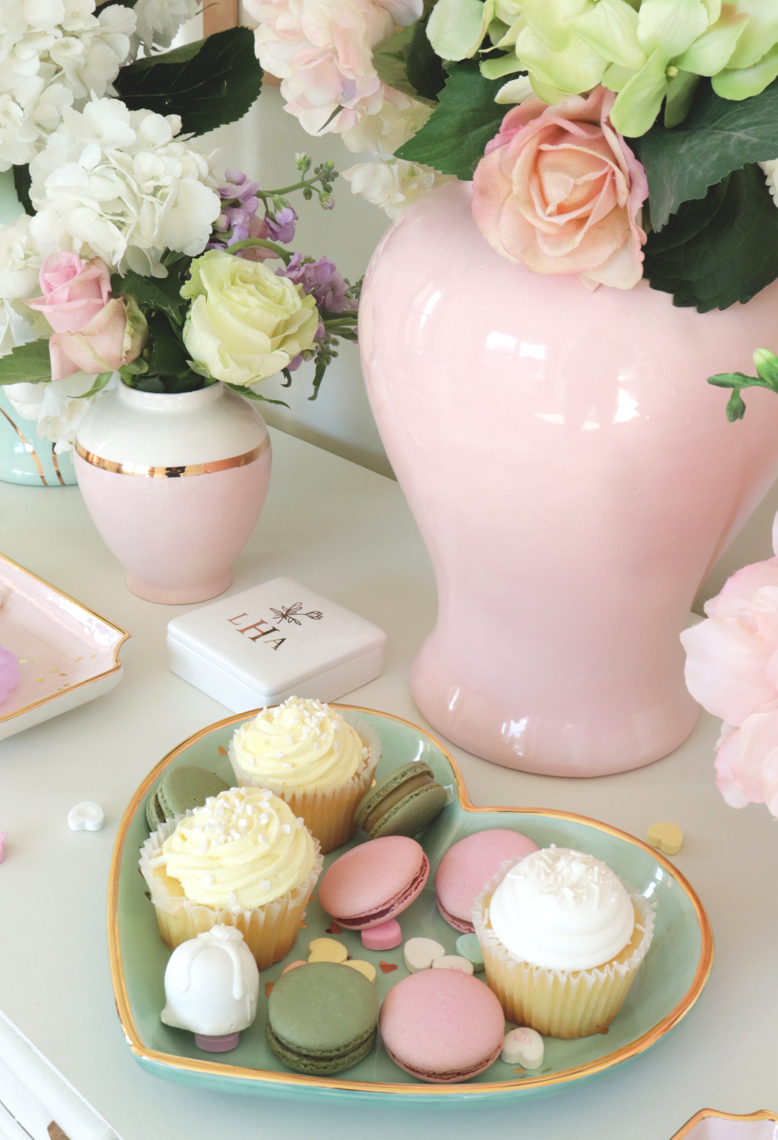 Cherry Blossom Pink Color Block Ginger Jar with Gold Accent