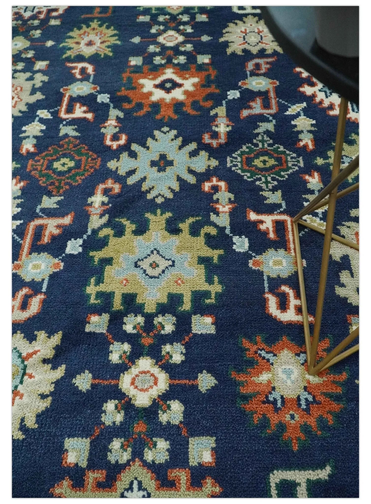 Vibrant colorful Blue, Rust, Ivory and Olive Hand knotted Traditional Oushak Custom Made wool Area Rug