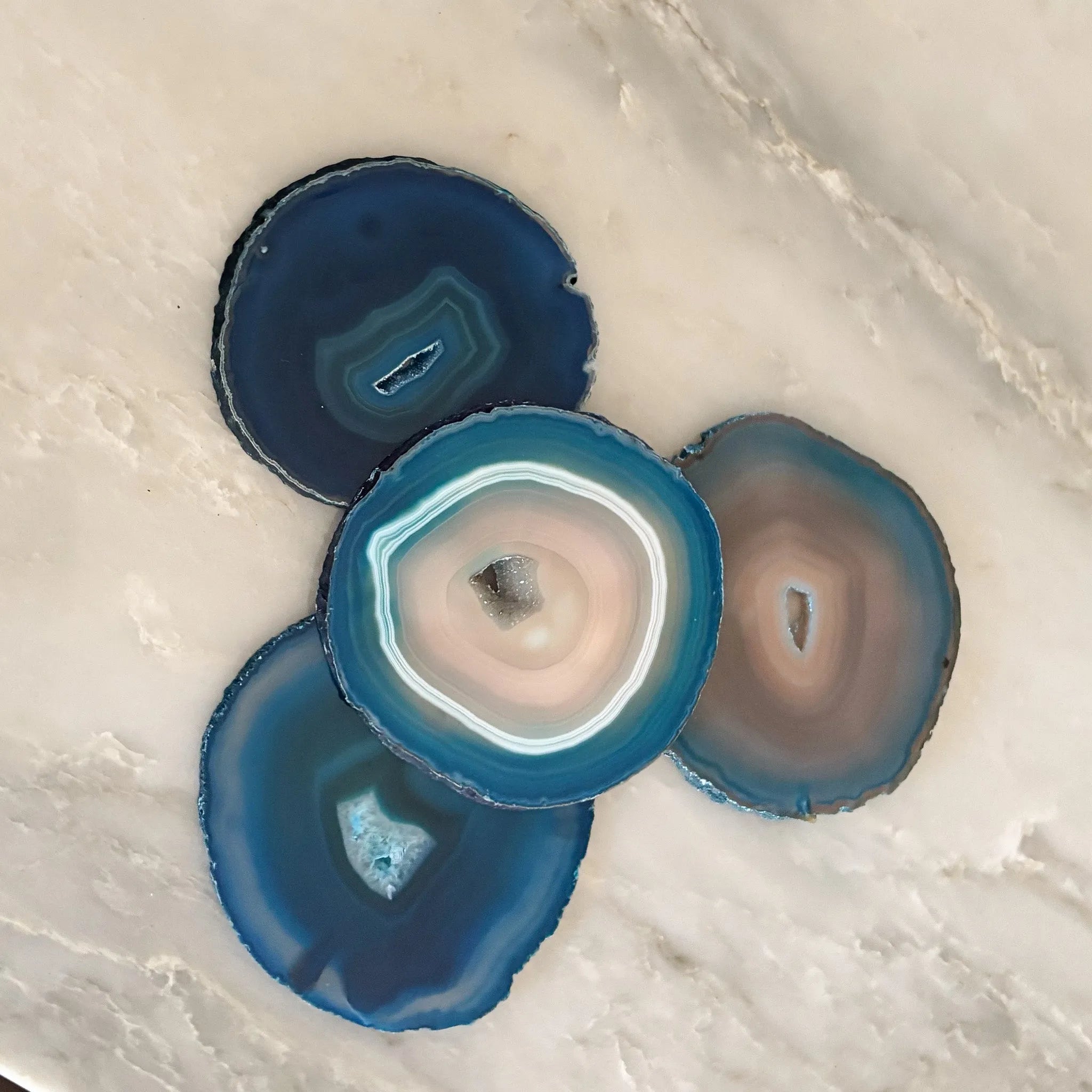 Vibrant Teal Agate Coaster Set