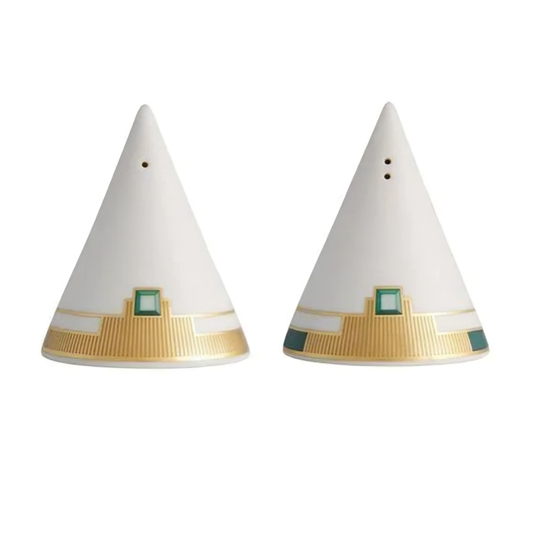 Emerald Porcelain Salt and Pepper Set in White and Matte Gold