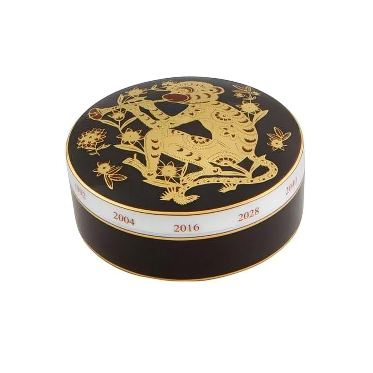 Golden Porcelain Monkey Round Box