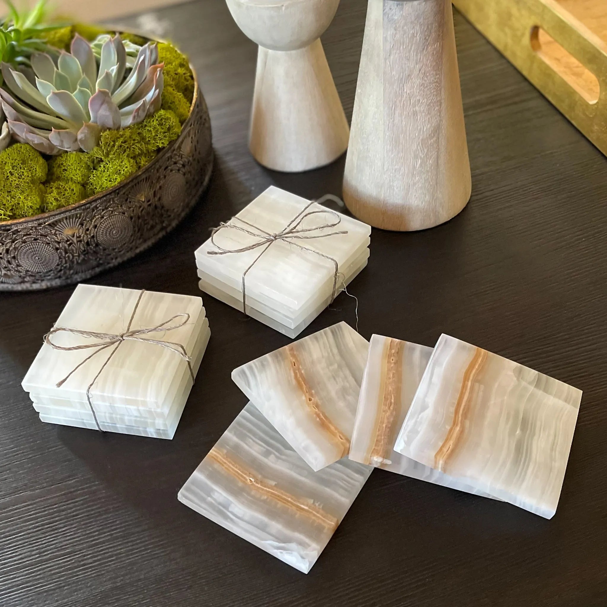 White Onyx Coaster Set