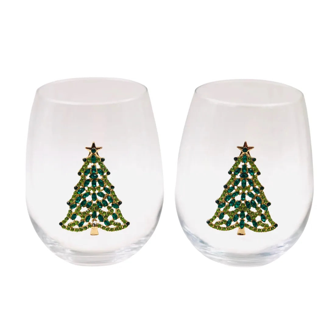 Bedazzled Christmas Tree Stemless Glasses