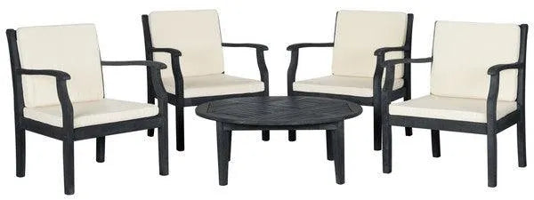 Safavieh Slate Acacia Crosshatch Outdoor Cocktail Lounge Set (5 Piece Set)