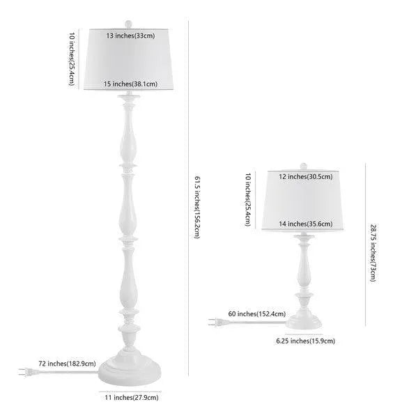 Safavieh Bessie White Candlestick Floor and Table Lamp Set (Set of 3)