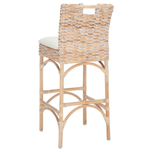 Safavieh Fremont White Wash Coastal Chic Rattan Barstool