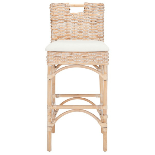 Safavieh Fremont White Wash Coastal Chic Rattan Barstool