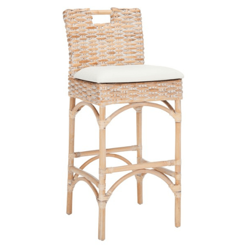 Safavieh Fremont White Wash Coastal Chic Rattan Barstool