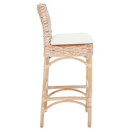 Safavieh Fremont White Wash Coastal Chic Rattan Barstool