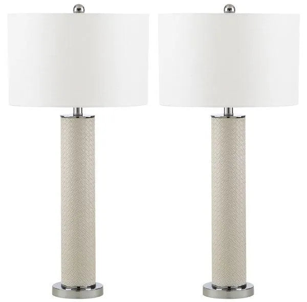 Safavieh Ollie Off-White Faux Woven Leather Table Lamp (Set of 2)