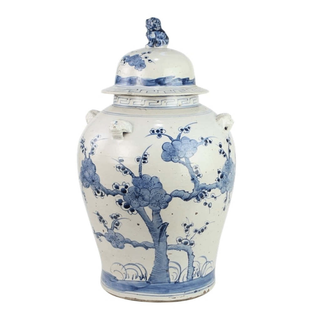 The Enchanted Home Ginger Jar in Blue/White with Floral Design