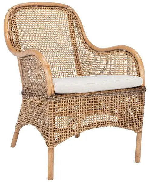 Safavieh Charlie Dark Natural-White Rattan Accent Chair with White Cushion