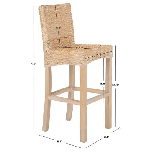 Safavieh Tobie Natural Whitewashed Rattan Bar Stool