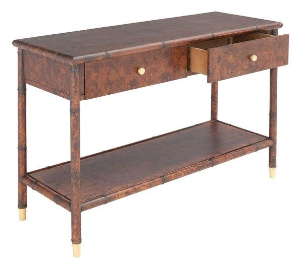 Safavieh Tudor Brown-Gold Chinoiserie Bamboo Console Table