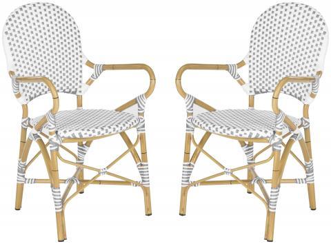 Safavieh Hooper Grey-White Outdoor Indoor Rattan Bistro Dining Chair (Set of 2)