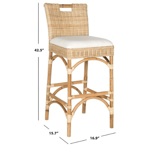 Safavieh Fremont Natural Coastal Chic Rattan Bar Stool