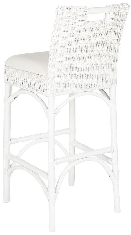 Safavieh Fremont White Coastal Rattan Chic Bar Stool