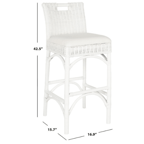 Safavieh Fremont White Coastal Rattan Chic Bar Stool