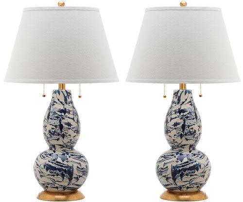 Safavieh Color Swirls Navy/White Marbleized Table Lamp (Set of 2)