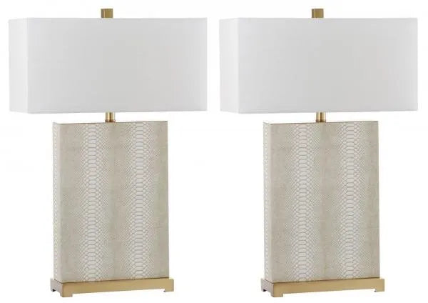 Safavieh Joyce Off-White Faux Leather Table Lamp (Set of 2)