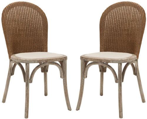 Safavieh Kioni Classic Rattan Side Chair in Taupe Linen (Set of 2)