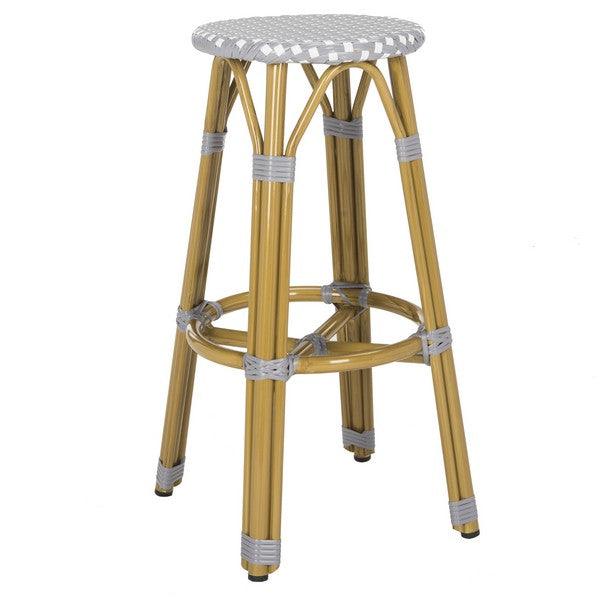 Safavieh Kelsey Grey-White Indoor Outdoor Rattan Bar Stool