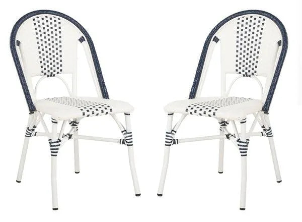 Safavieh Zoya Navy-White Wicker Indoor Outdoor Dining Chair (Set of 2)