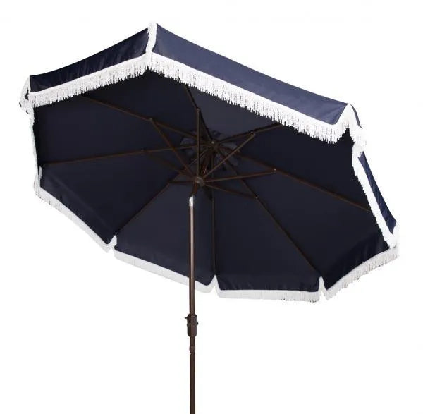 Safavieh Milan Navy-White Fringe Crank Umbrella (9ft)