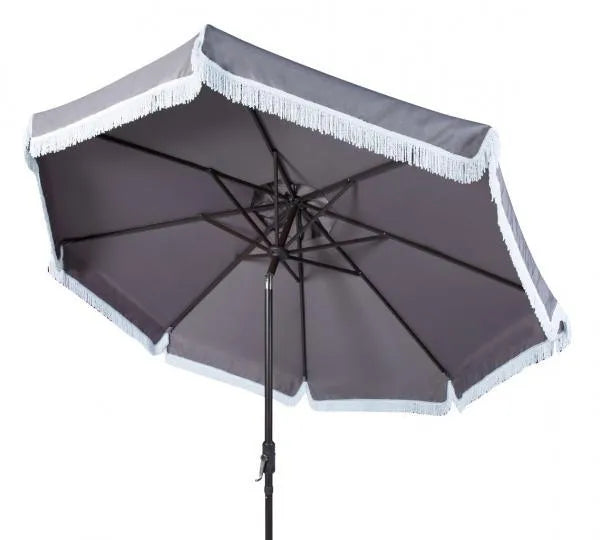 Safavieh Milan Grey-White Auto Tilt Fringe Outdoor Umbrella (9ft)